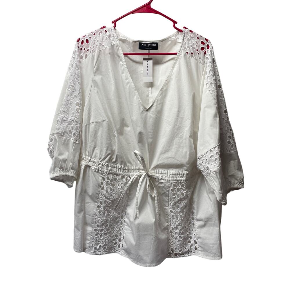 NWT Lane Bryant Deep Vneck Eyelet Cotton Tunic Size 22P